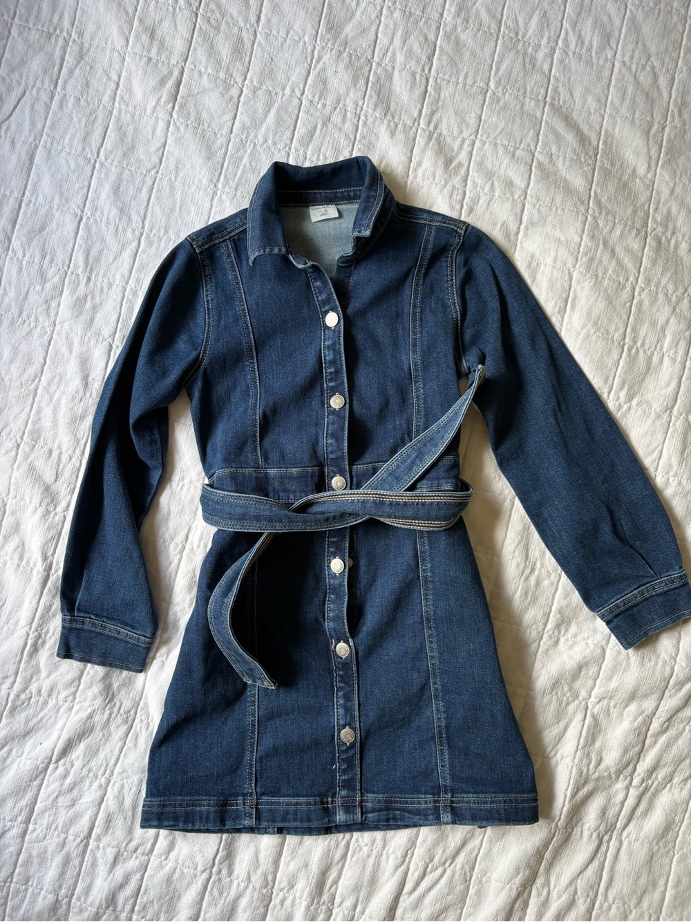 Abercrombie Girls Dark Blue Denim Button-Front Long Sleeve Dress with Belt 11/12